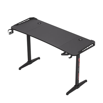 Bureau de jeu réglable en hauteur, grand bureau d'ordinateur de jeu avec lumières LED RVB pour les jeux et le bureau à domicile, noir