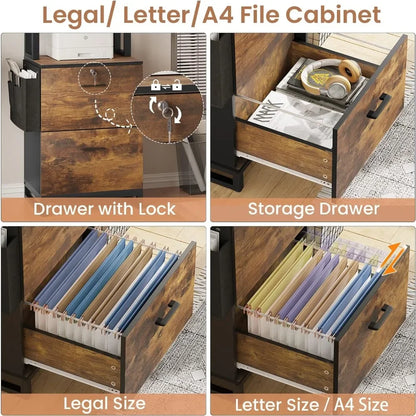 2 Drawer File Cabinet with Lock, Filing Cabinet fits Letter, A4 Size, for Home Office with Adjustable Storage Shelf and Hook