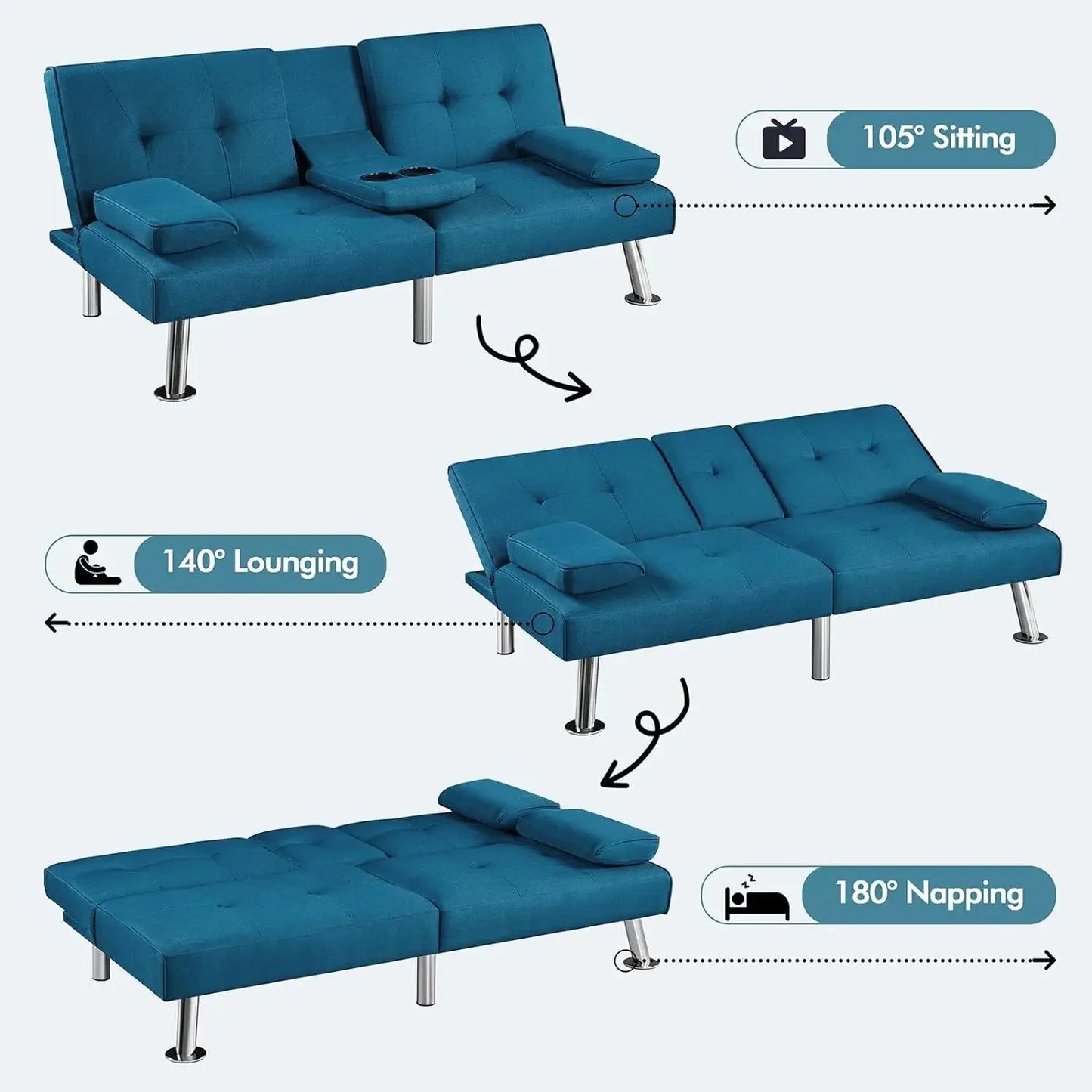 Canapé-lit réglable Canapé-lit double face Canapé-lit pliant Lit d'appoint, porte-gobelet, lit Chaise longue moderne en cuir artificiel