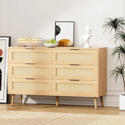 MAISONPEX Dresser for Bedroom with 6 Drawers and Metal Handle,Sturdy Frame Modern Bedroom Furniture, Chest of Drawers, White Dre