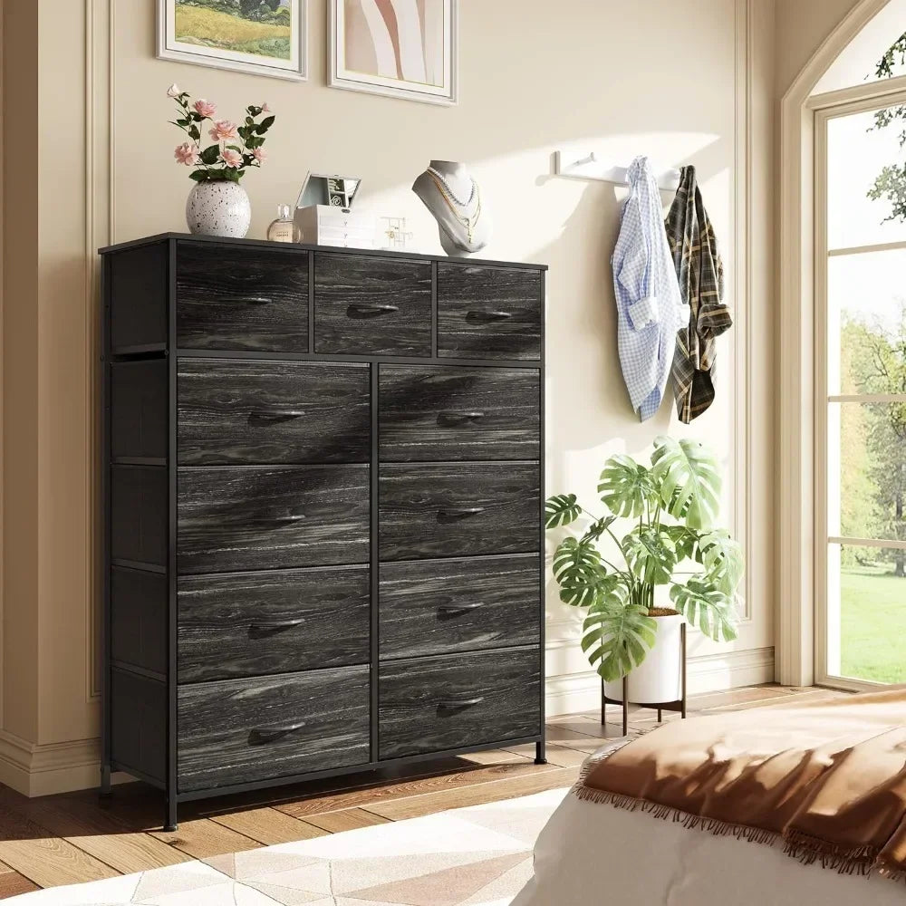 Dark Grey Chest of Drawers in the Bedroom Furniture Easy Pull Handle Dressers for Bedroom 11-Drawer Dresser Make Up Table Vanity