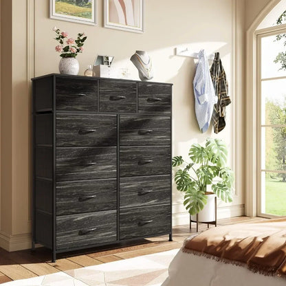 Dark Grey Chest of Drawers in the Bedroom Furniture Easy Pull Handle Dressers for Bedroom 11-Drawer Dresser Make Up Table Vanity