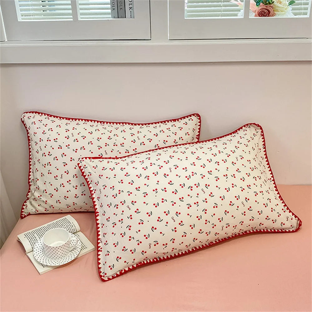 Ins Red Cherry Bedding Set Twin Full Queen Size Bed Linen Girls Adults Bed Flat Sheet Pillowcase Comforter Duvet Cover