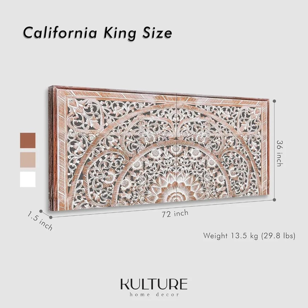 King Wood Headboard White Wash | Carved Full Headboard Only | Wooden Headboard Full Size Bed |