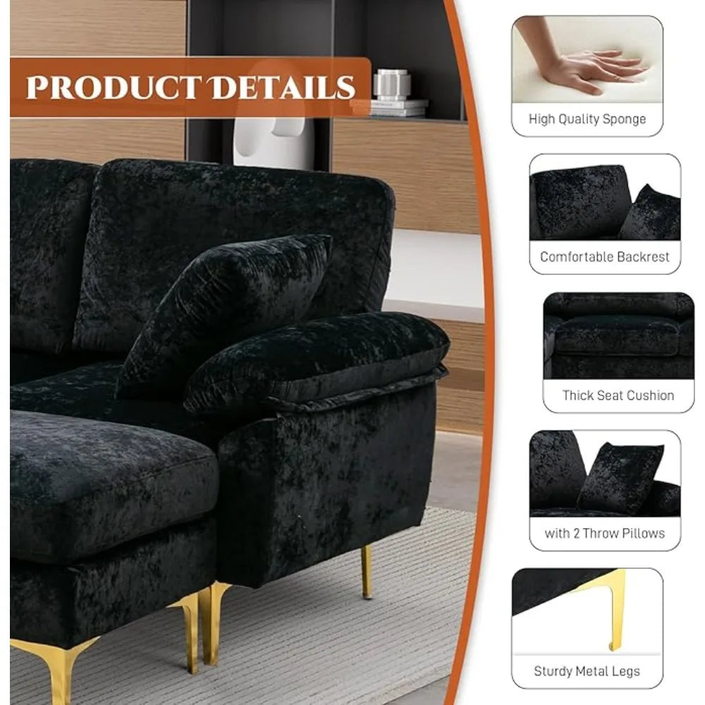 U-Shaped Sectional Sofa Couch, 4 Seat Sofa Set for Living Room, Convertible L-Shaped Velvet Couch Set