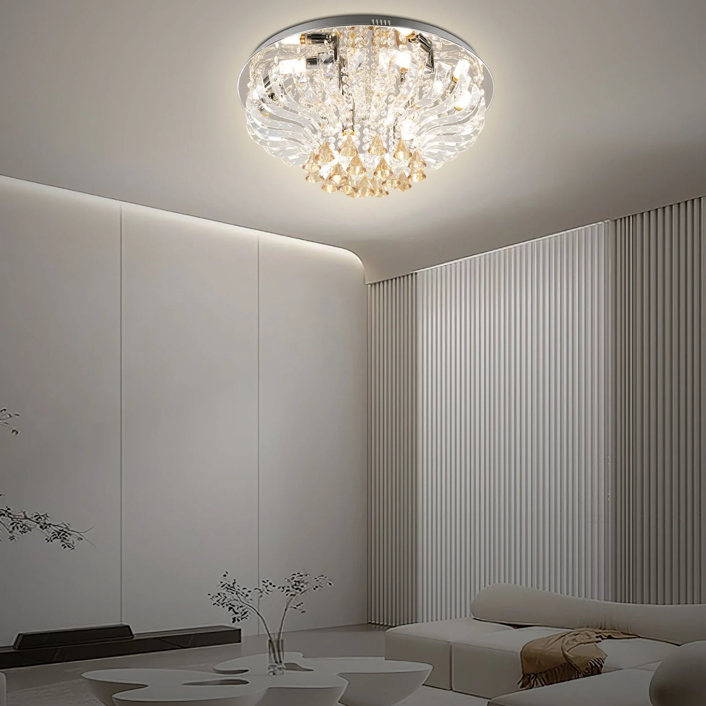 60*30cm Crystal Ceiling Lamp K9 Modern Crystal Chandelier 85V-265V with Light Remote Control Three Light Colors for Dining Room