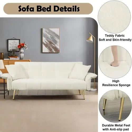 Sofá cama futón, sofá cama con colchón, sofá cama de dos plazas, brazos y respaldo ajustables, sofá cama pequeño y moderno