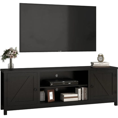 Entertainment Center for 70 Inch TV With 2 Doors and Open Shelves for Living Room Mid Century TV Stand 65 Inch) Bedroom (Black