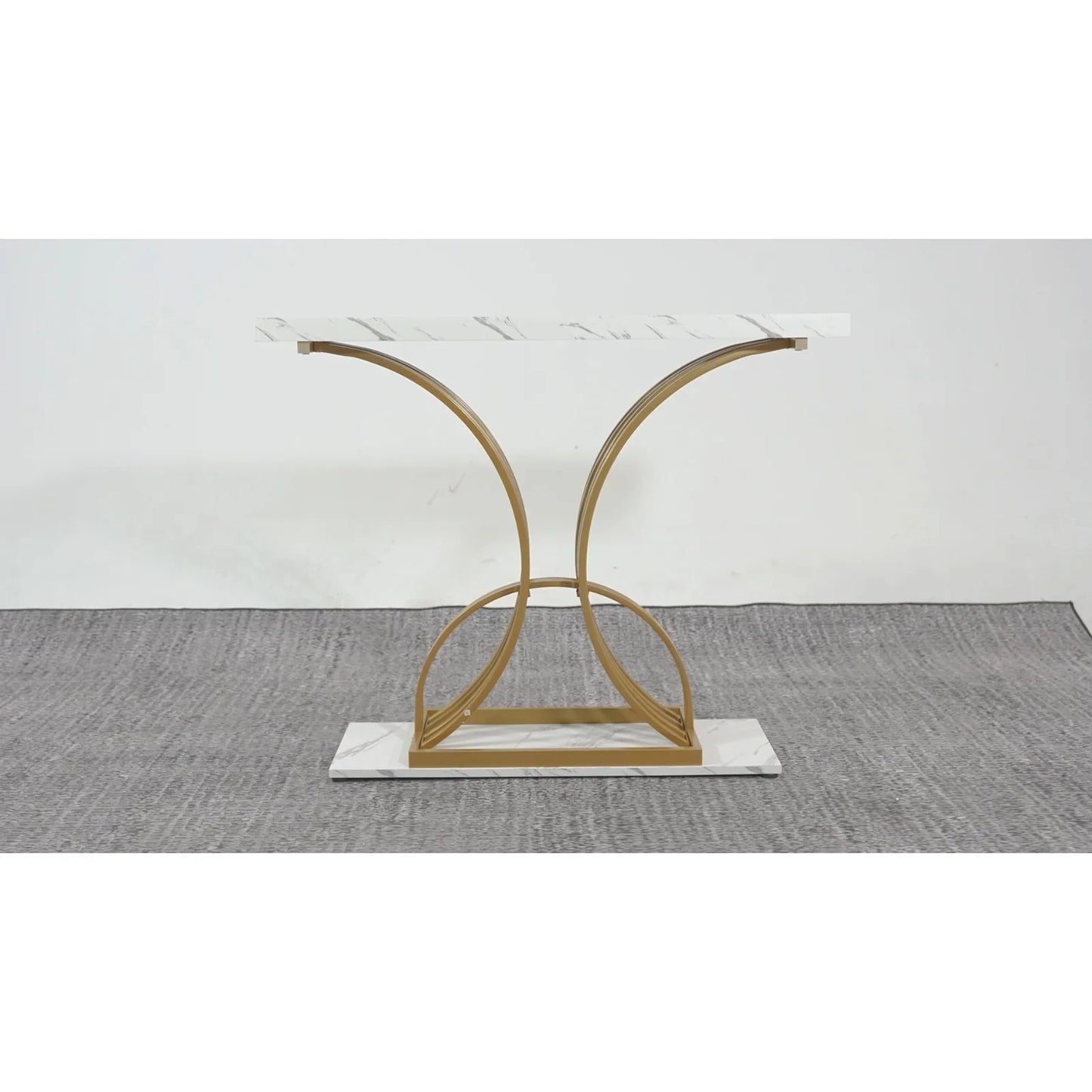 US  Modern Gold Console Table 39" Entryway Table with White Faux Marble Living Room furniture living room marble