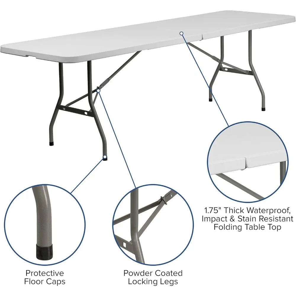 8' Plastic Bi-Fold Training Table Set with 10 Folding Chairs, 11-Piece Rectangular Folding Training Table and Chairs Set