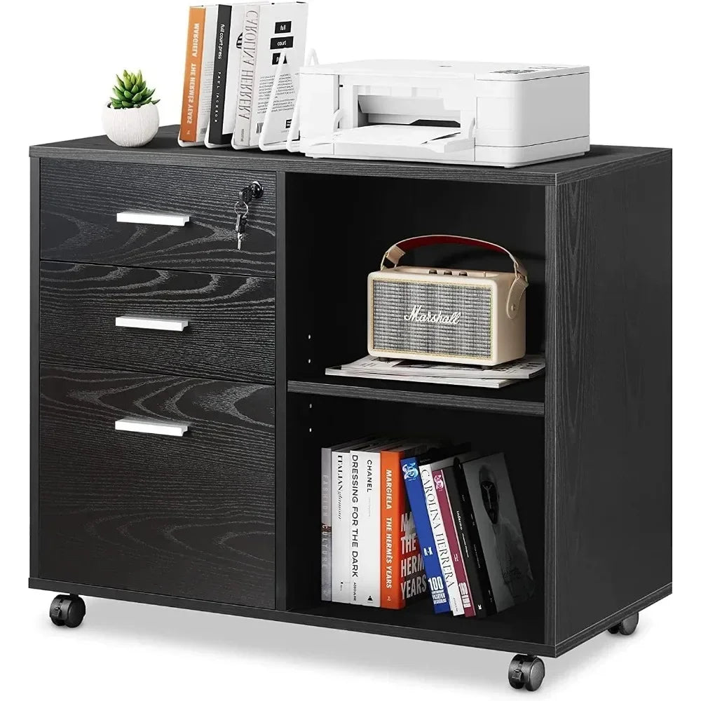 3-Drawer Wood File Cabinet with Lock, Mobile Lateral Filing Cabinet,Gray Oak 15.7"D x 31.3"W x 24.7"H