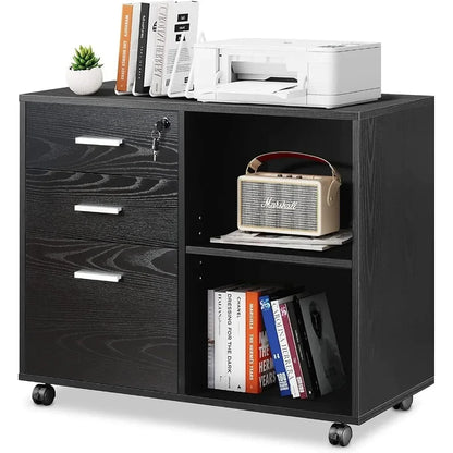 3-Drawer Wood File Cabinet with Lock, Mobile Lateral Filing Cabinet,Gray Oak 15.7"D x 31.3"W x 24.7"H