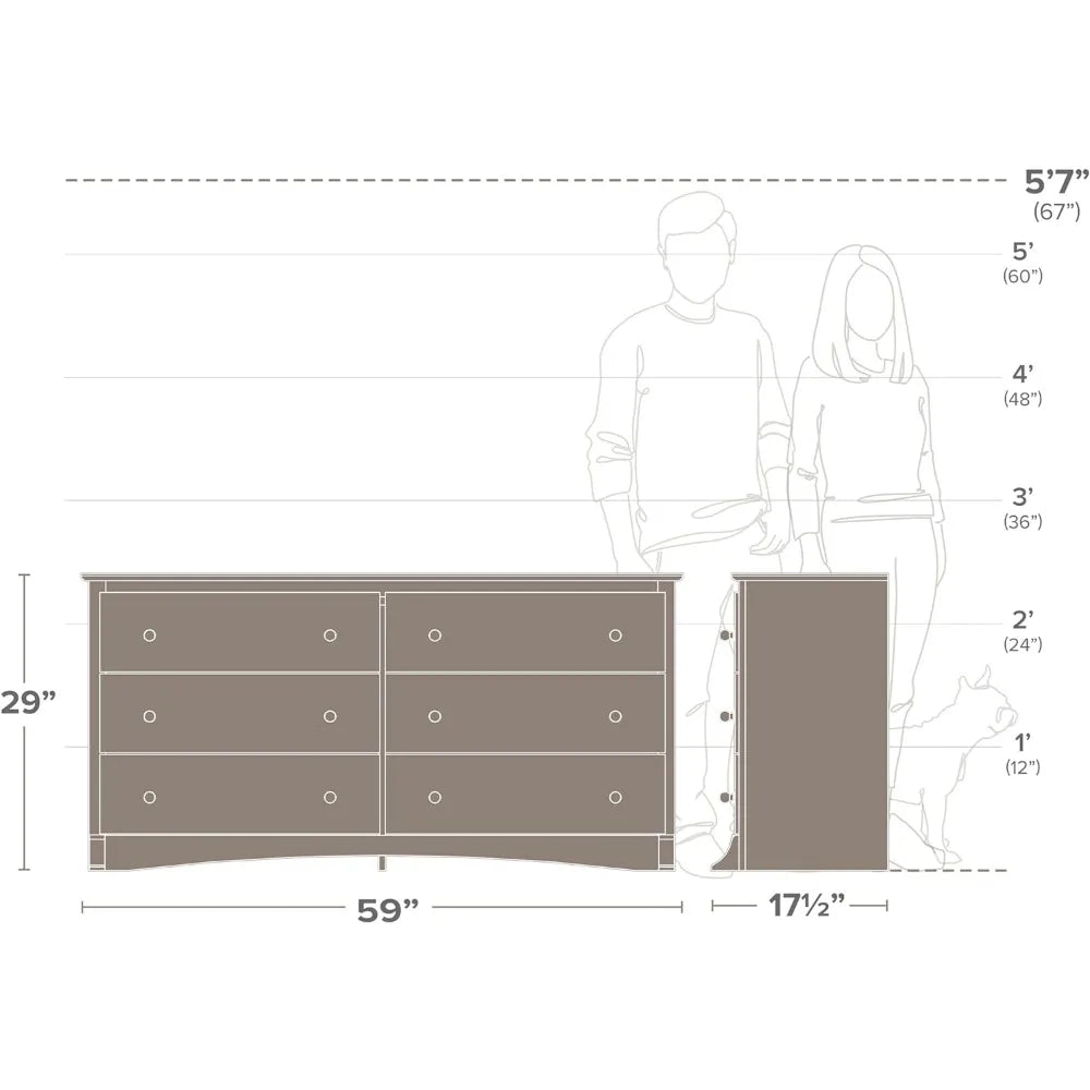 Muebles de dormitorio Fremont: tocador doble espresso para dormitorio, cómoda ancha con 6 cajones, tocador tradicional para dormitorio