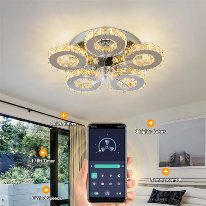 Modern Ceiling Lamp Flush Mount Stainless Steel Fixture Led Chandelier K9 Crystal Chrome Ceiling Fan Plafon Fan Lamps Luminaire