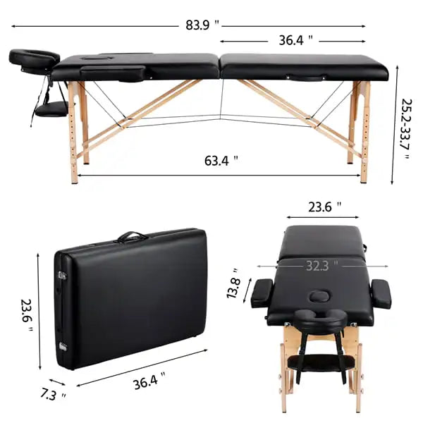 Mesa de masaje portátil de 2 secciones de 83''/84'', cama facial profesional, camas para pestañas de esteticista, plegables y ergonómicas, altura ajustable