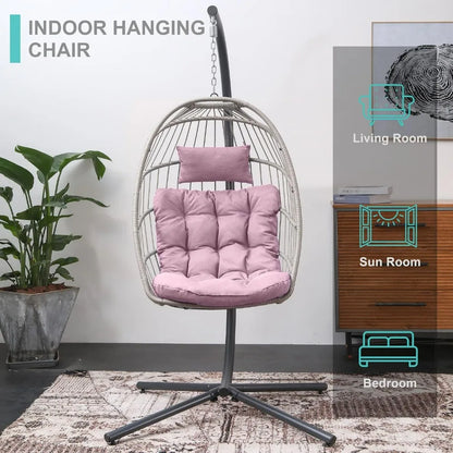 Hanging Egg Chair with Stand, Egg Swing Hammock Chair with Stand, Indoor Outdoor Wicker Egg Chair with Cushion Headrest,Swing