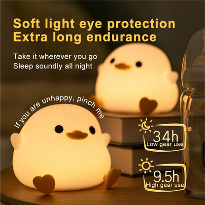 Lámpara de noche LED Xiaomi MIJIA con forma de pato de silicona para niños, sensor táctil, temporizador, recargable por USB, luz suave para el cuidado de los ojos