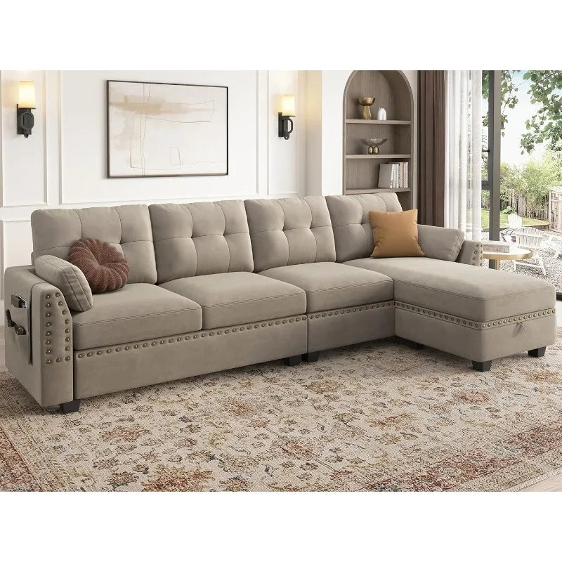 Reversible Sectional Sofa L-Shape Sofa Convertible Couch 4-Seater Sofas Sectional， Sofa Set Living Room Furniture