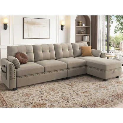 Reversible Sectional Sofa L-Shape Sofa Convertible Couch 4-Seater Sofas Sectional， Sofa Set Living Room Furniture