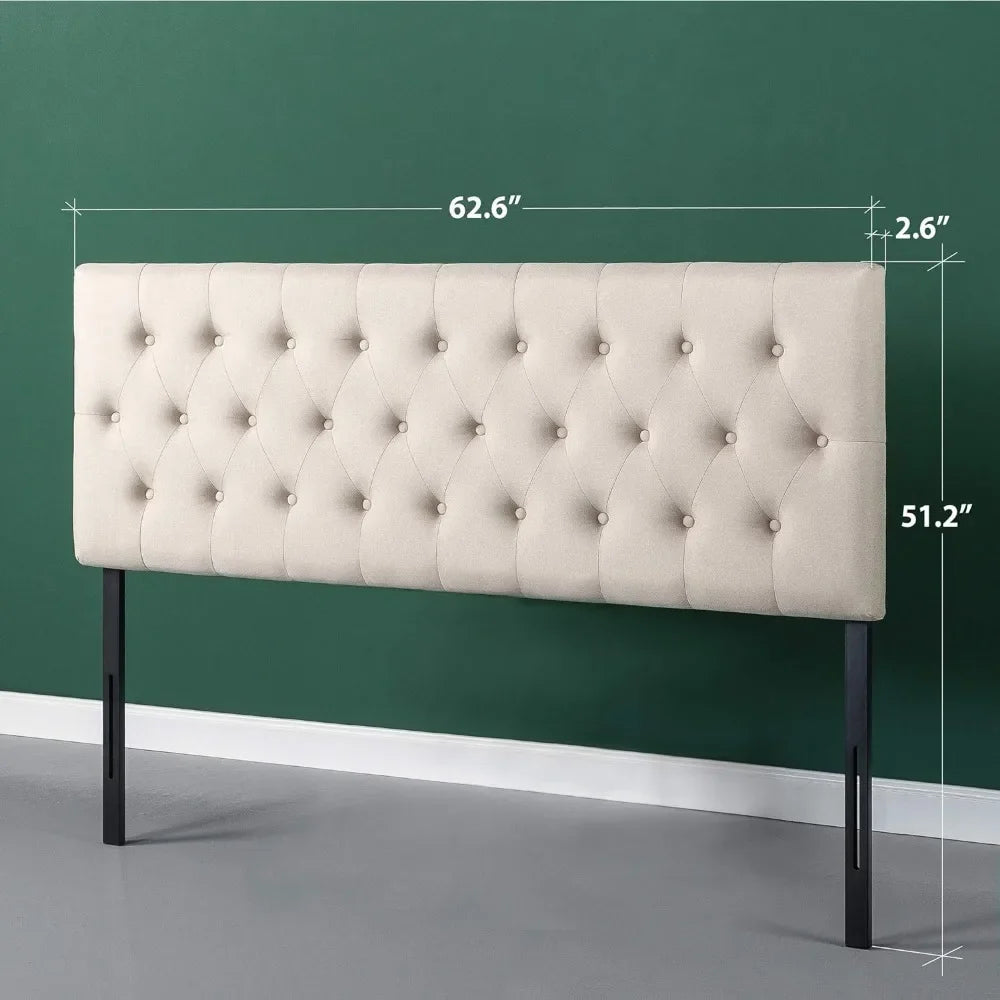 Trina Upholstered Headboard, Button Tufted Upholstery,understated style Adjustable Height, Easy Assembly, Taupe, Queen