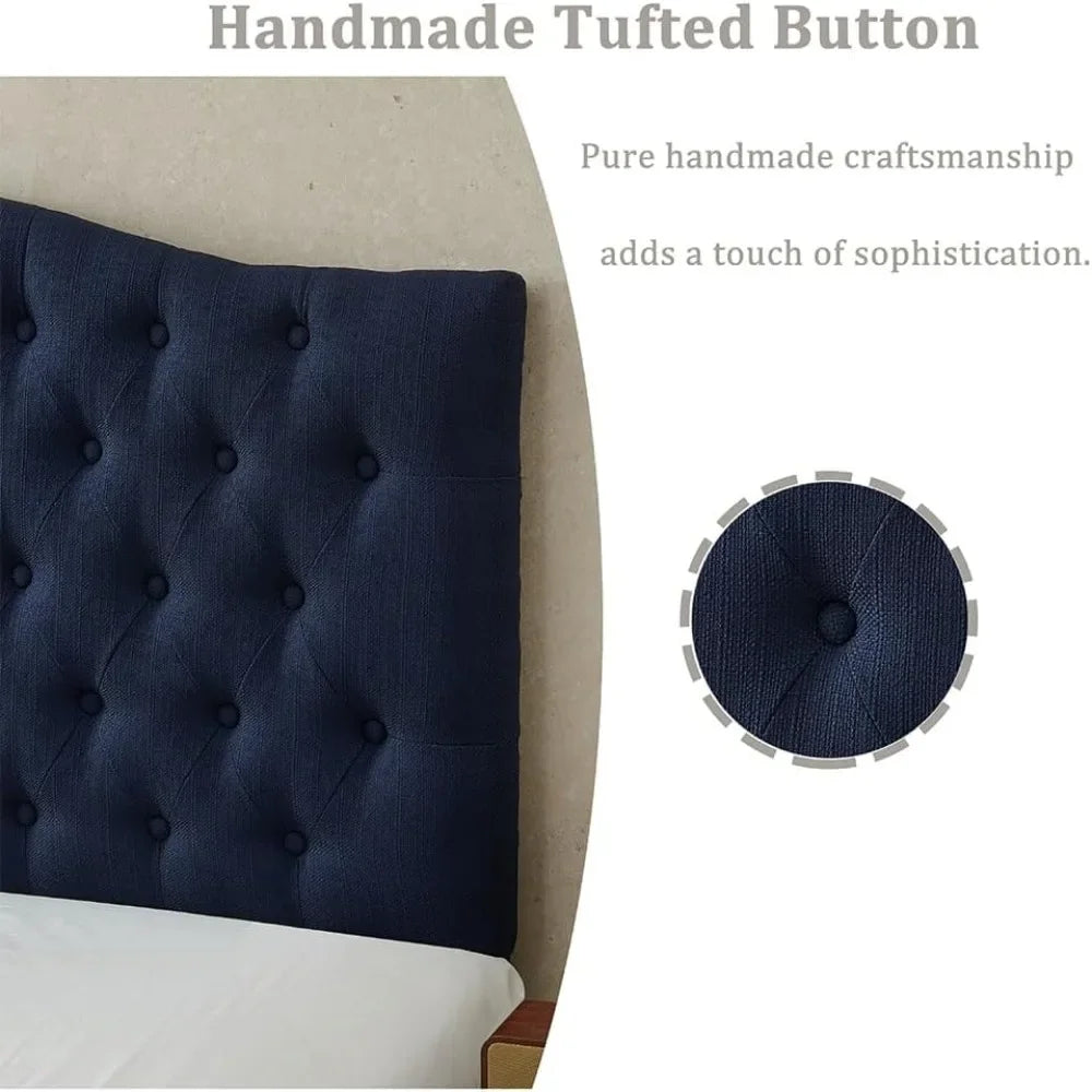 Tufted Button Headboard for Queen/Full Bed, Curved Integrated Design with Tufted Solid Wood Head Board and Luxury Soft Padded