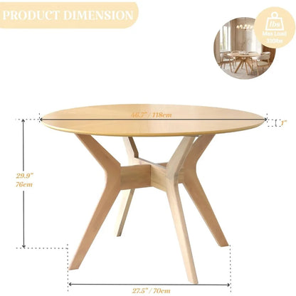 Table à manger ronde en bois moderne de 47 po avec base en bois massif, table de cuisine ronde pour 4 personnes, table à manger sur piédestal, salle à manger