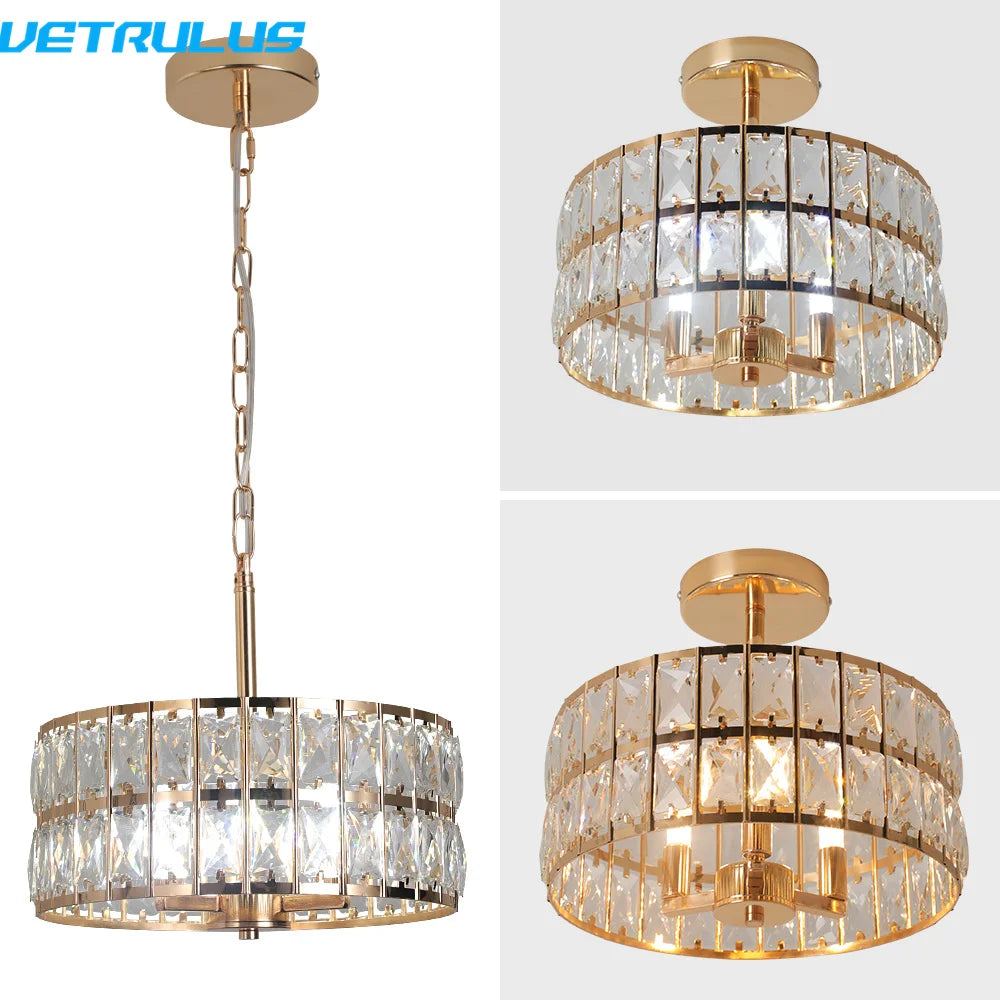 Modern Pendant Light K9 Crystal LED Gold Chandelier Nordic Hanging Ceiling Lamp Adjustable Luxury Kitchen Dining Living Room Dec