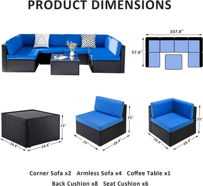 Juego de 5/7 piezas de sofá seccional de ratán para exteriores, para patio, porche, jardín, piscina, balcón, juego de mimbre con mesa