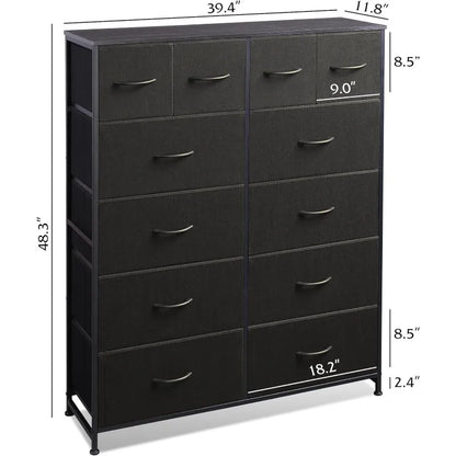 Commode haute pour chambre à coucher avec 12 tiroirs, commodes et coffres à tiroirs, commode en tissu pour chambre à coucher, placard