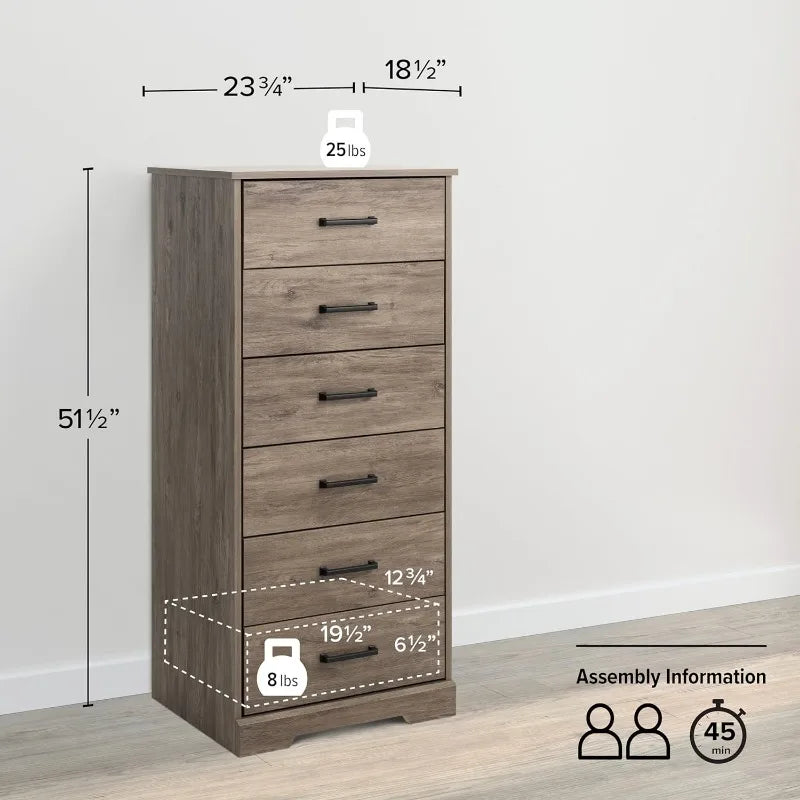 Commode haute blanche Astrid : 16 po P x 20 po L x 52 po H, commode à 6 tiroirs pour chambre à coucher par Prepac - Commode parfaite pour les grands espaces