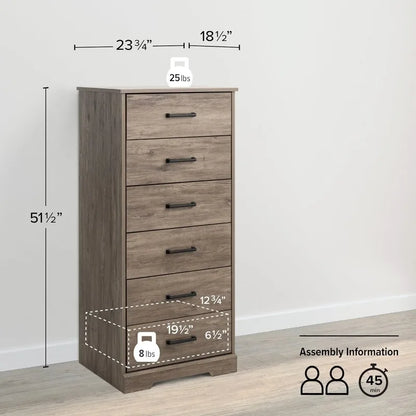 Astrid Tall White Dresser: 16"D x 20"W x 52"H, 6-Drawer Chest for Bedroom by Prepac - Perfect Chest of Drawers for Ample