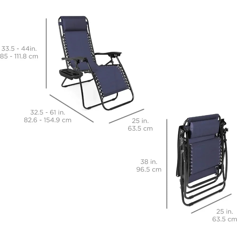 Juego de 2 sillas de playa, almohadas y bandejas portavasos, sillones reclinables ajustables.