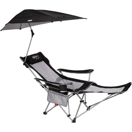 2-in-1 Reclining Camping Chair with Removable Umbrella Lightweight Folding Camping Chair,Beach Chairs