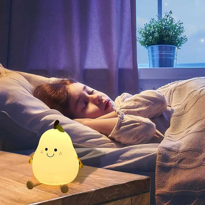 Luces de noche para niños, linda luz de noche de silicona con forma de pera, lámpara de noche regulable de 7 colores, carga USB para dormitorio, mesita de noche