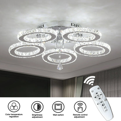 Modern K9 Led Crystal Ceiling Lamp Smart Chandelier Pendant Light Ring Chrome Plafonier Fixture Dining Living Room Decor Luxury