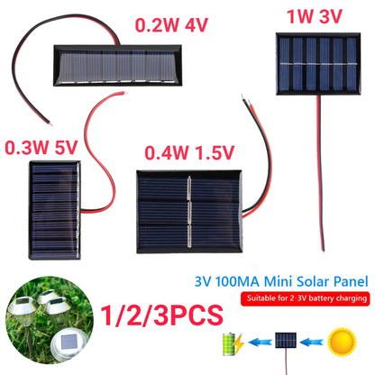 1/2/3 Pcs 0.3W 5V/0.2W 4V Solar Epoxy Panel Polysilicon Board with Wire Mini Solar System Module for Battery Power Charger Solar