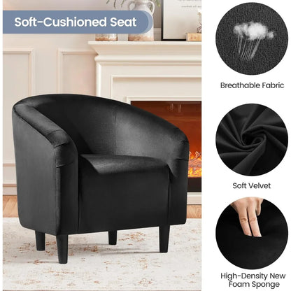 Barrel Chair, Modern Accent Chair Comfy Velvet Armchair Club Sofa Chair Vanity Chair for Living Room Bedroom Office Small Space