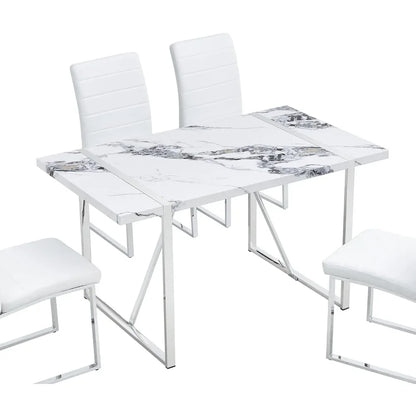 Ensemble moderne, cuisine en faux marbre de 55 pouces pour 4 personnes, dîner rectangulaire pour petits espaces, salle à manger, bureau à domicile, assemblage facile