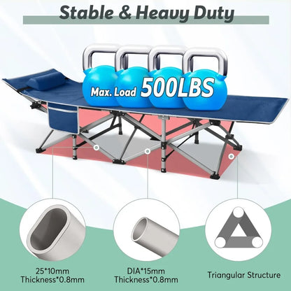 Folding Camping Cot for Adults with Mattress, Portable Camp Cot Bed Sleeping Cots with Pillow & Carry Bag for Office, Home Nap