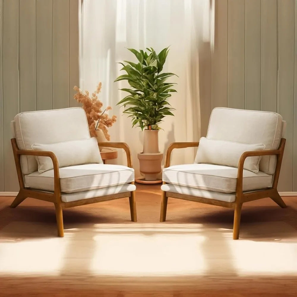 Juego de 2 sillas decorativas beige, cómodo sillón con reposabrazos, cómoda silla auxiliar para dormitorio, oficina y estudio