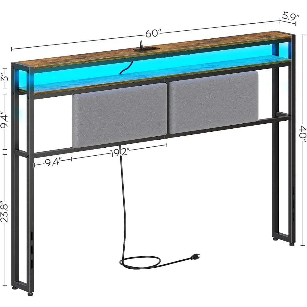 Tête de lit Queen Size, avec lumière LED et 2 prises et ports USB,Tête de lit