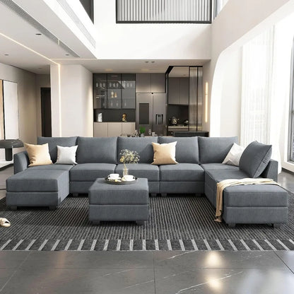 Modular Sofa with Wide Chaise Reversible U Shaped Sectional Couch with Storage Seats for Living Room Sofa