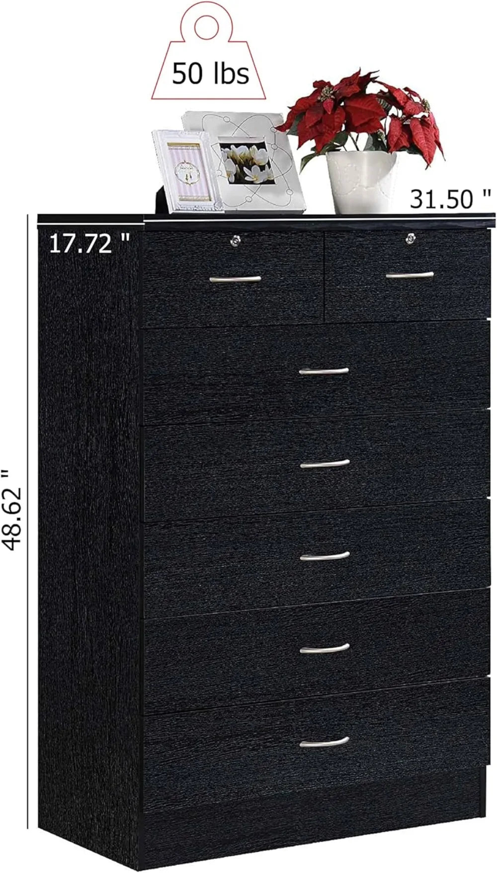 7 Drawer Wood Dresser for Bedroom, 31.5 inch Wide Chest of Drawers, with 2 Locks on the Top Drawers, Storage Organization