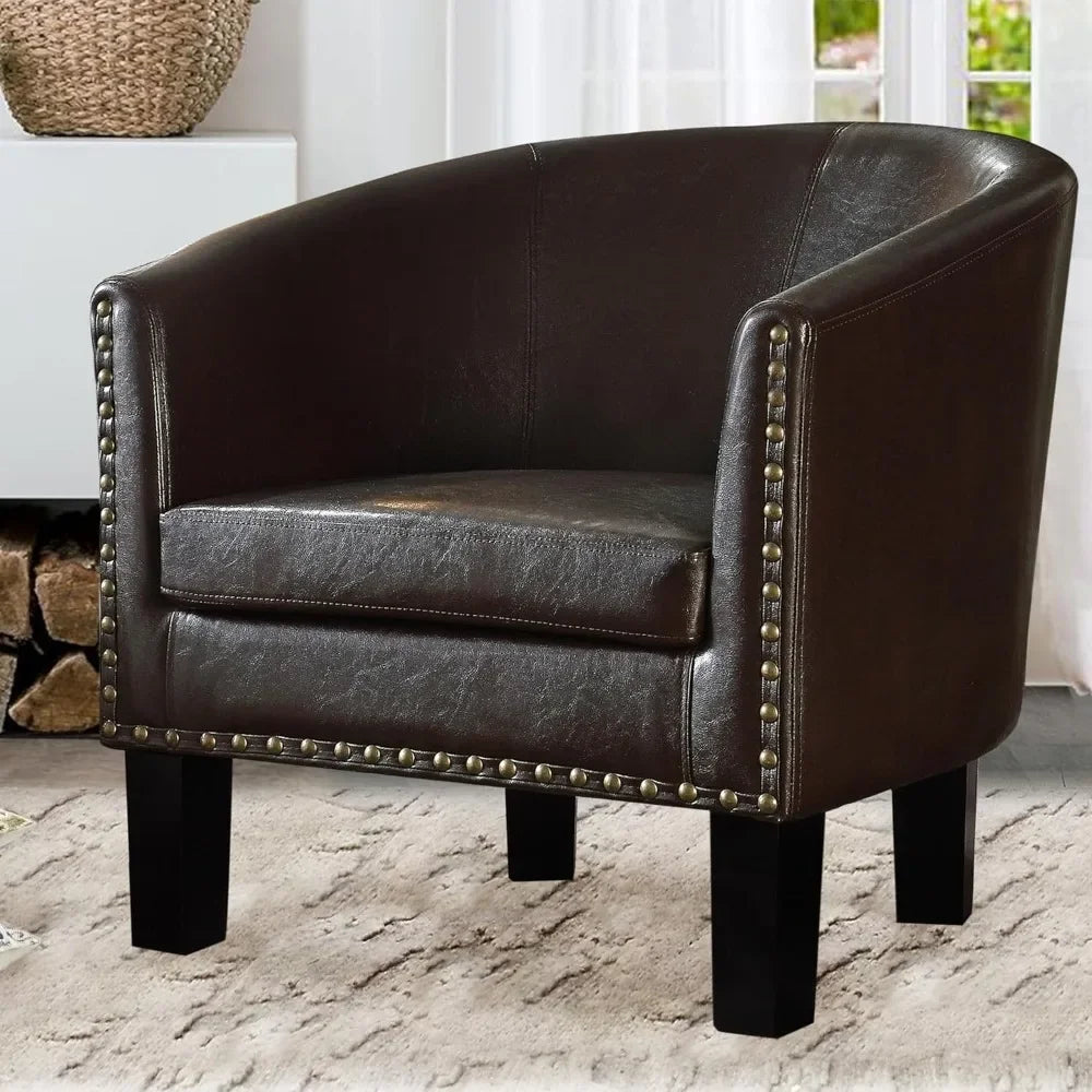 Living Room Chairs Relaxing Chair Chaise Longisers Dark Brown Faux Leather Upholstery Chairs Club Style Armchairs Furniture Home