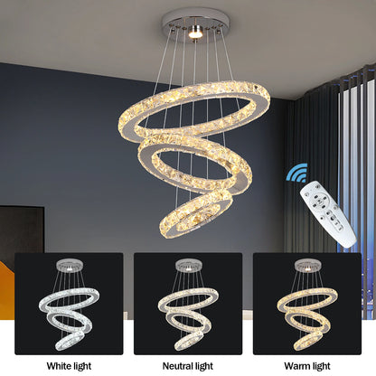 Modern Crystal Chandelier Lamp Chrome Led Living Room Dimming Pendant Light Bedroom Adjustable Hanging Lamps With Remote Control