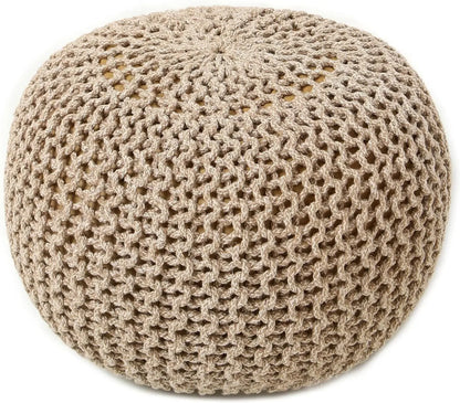 Pouf ottoman tricoté à la main en câble Pouf d'intérieur Repose-pieds circulaire pour salon - Chambre d'enfant