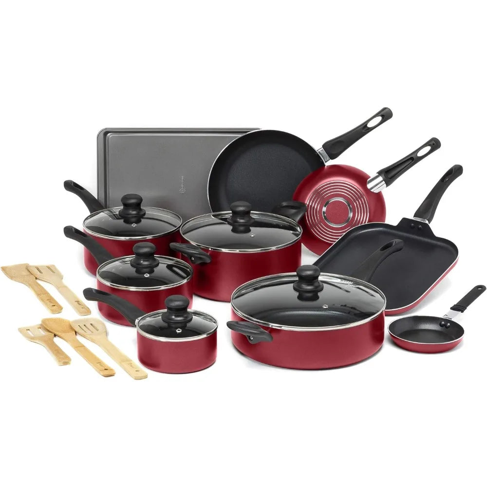 Easy Clean Nonstick Cookware Set, Dishwasher Safe Kitchen Pots and Pans Set, 20-Piece, Suitable for Gift Giving, Free Shipping