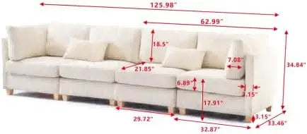 L-Shaped Sofa with Movable Ottoman, Free Combination Corduroy Upholstered Corner sofa with Wooden Legs and Thicked Cushions