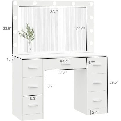 Commode, miroir éclairé, luminosité réglable, commode avec tiroirs, commode pour femme, blanc Tocadores Para El Dormitorio