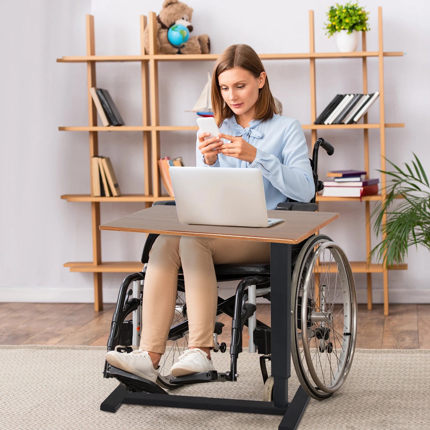 Grand bureau à roulettes pour ordinateur portable, support de table réglable en hauteur pour plateau de chevet d'hôpital américain